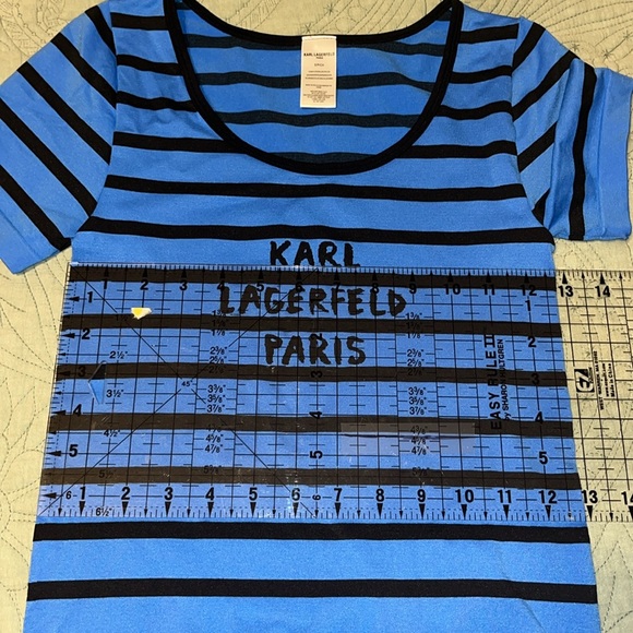 Karl Lagerfeld Paris Blue and Black Striped Seamless T-Shirt -Women’s Size Small - Picture 11 of 14